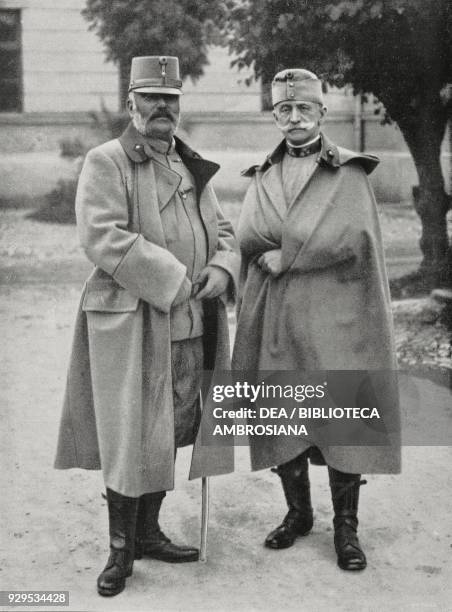 Archduke Frederick, Supreme Commander of the Austro-Hungarian Army, and General Franz Conrad von Hoetzendorf, Chief of Staff, at army headquarters in...