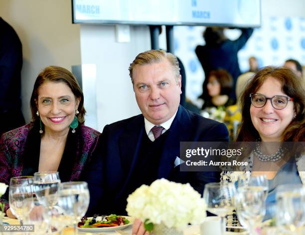 Muna Rihani Al-Nasser and Prince Carlo of Bourbon Two Sicilies, Duke of Castro smile at the UNWFPA Annual Awards Luncheon on March 8, 2018 in New...