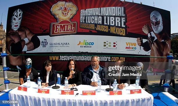 Stuka, Martha Arizmendi, Olimpia Cabral, Jose Guadalupe Barragan, Juan Cabral and Mascara Dorada attend the press conference to announce the 2nd...