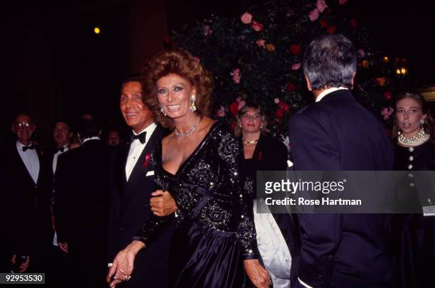 Italian actress Sophia Loren, accompanied by the fashion designer Valentino , attends the '30 Years of Valentino' gala held at the 67th Street...