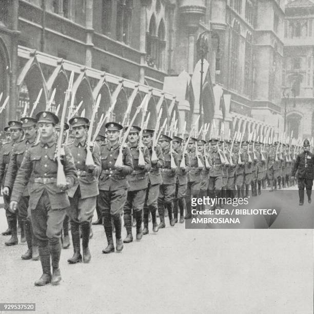 The Canadian contingent, military parade in honour of the new Lord Mayor's appointment, London, United Kingdom, photograph by Central News and Daily...