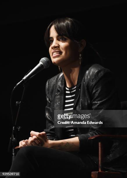 Actress Natalie Morales attends The Wiltern's Women's Day Celebration screening and panel for "Battle of the Sexes" at The Wiltern on March 8, 2018...