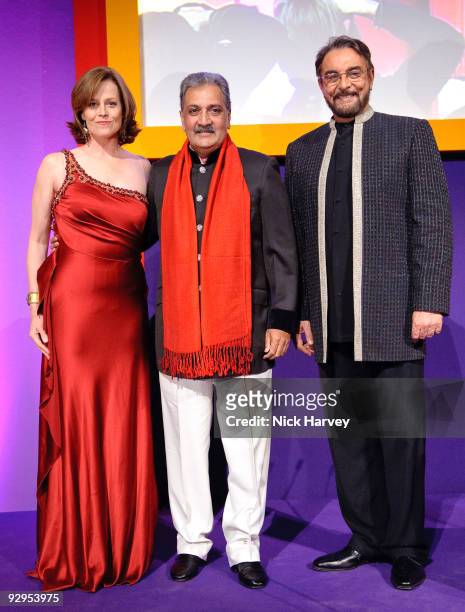 His Highness Maharaja Gaj Singh II of Marwar-Jodhpur , Sigourney Weaver and Kabir Bedi attend the Royal Rajasthan charity Gala on November 9, 2009 in...
