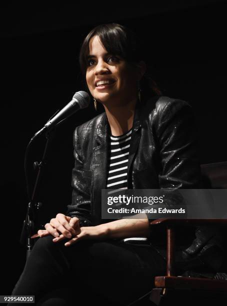 Actress Natalie Morales attends The Wiltern's Women's Day Celebration screening and panel for "Battle of the Sexes" at The Wiltern on March 8, 2018...