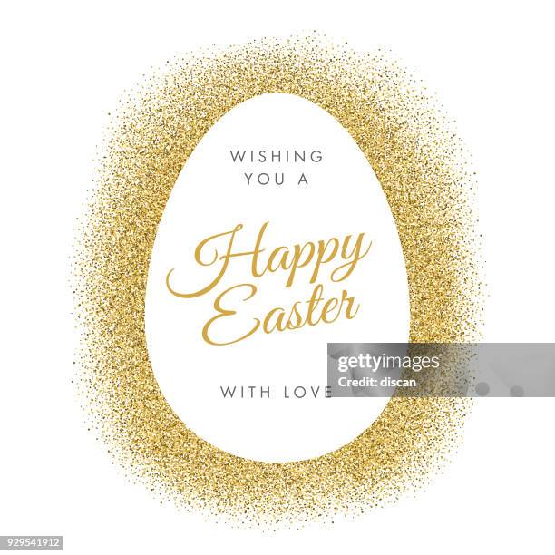 easter greeting card with egg on glitter background. - golden egg stock illustrations