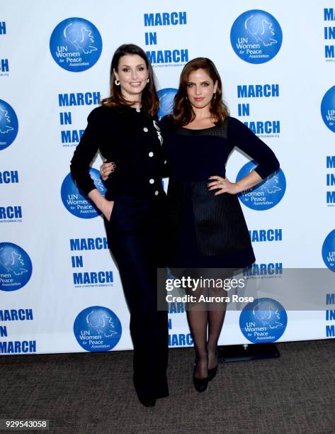 Bridget Moynahan and Noa Tishby Pose at the UNWFPA Annual Awards Luncheon on March 8, 2018 in New York City.