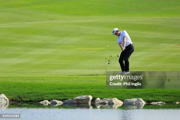 Des Smyth of Ireland in action during the second round of the Sharjah Senior Masters played at Sharjah Golf & Shooting Club on March 9, 2018 in...