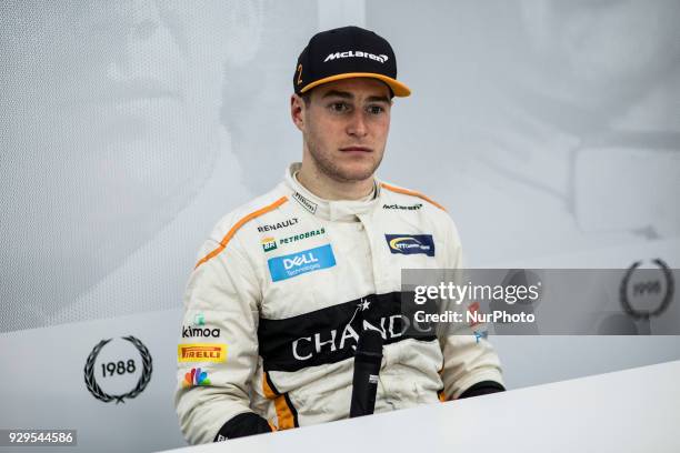 Stoffel Vandoorne from Belgium with McLaren Renault MCL33 portrait during day three of F1 Winter Testing at Circuit de Catalunya on March 8, 2018 in...