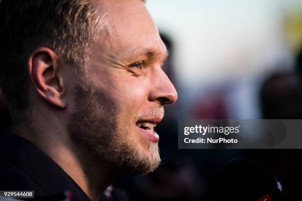 Kevin Magnussen from Denmark with Haas F1 Team VF-18 Ferrari portrait during day three of F1 Winter Testing at Circuit de Catalunya on March 8, 2018...