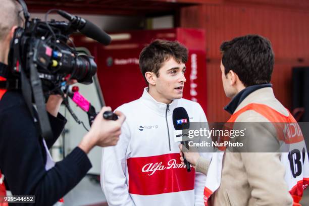 Charles Leclerc Monaco with Alfa Romeo Sauber F1 Team C37 portrait during day three of F1 Winter Testing at Circuit de Catalunya on March 8, 2018 in...