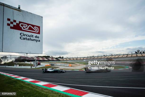 Lewis Hamilton from Great Britain Mercedes W09 Hybrid EQ Power+ team Mercedes GP and 18 Lance Stroll from Canada with Williams F1 Mercedes FW41...