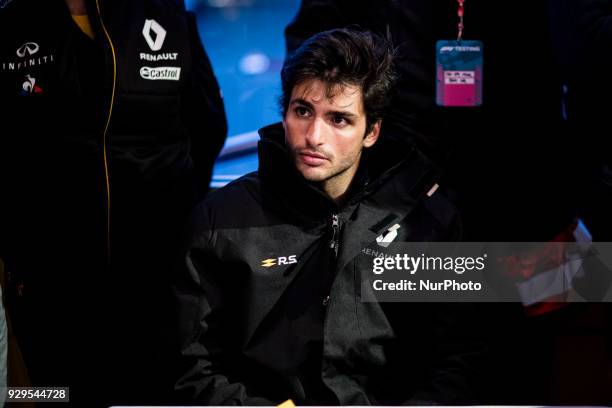 Carlos Sainz from Spain Renault Sport F1 Team RS18 portrait during day three of F1 Winter Testing at Circuit de Catalunya on March 8, 2018 in...