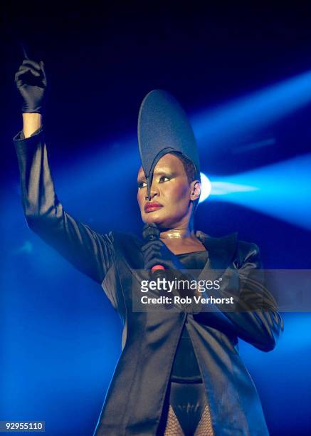 Grace Jones performs on stage at the Lowlands Festival on August 23rd 2009 in Biddinghuizen, Netherlands.
