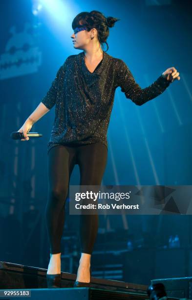 Lily Allen performs on stage at the Lowlands Festival on August 21st 2009 in Biddinghuizen, Netherlands.