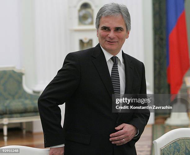 Austrian Chancellor Werner Faymann attends a meeting with Russian President Dmitry Medvedev at the Kremlin on November 10, 2009 in Moscow, Russia....