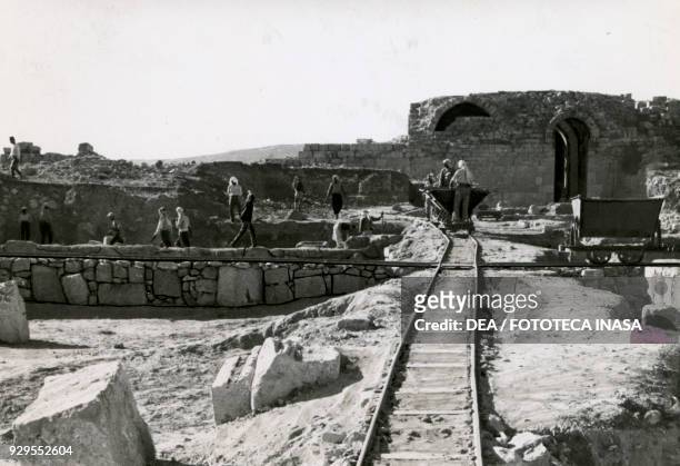 View of the Italian archaeological mission's excavations on the Acropolis of Amman, Jordan, 1928-1930.