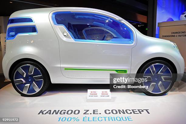 Renault SA Kangoo Z.E. Concept electric automobile sits on display at a showroom in Paris, France, on Tuesday, Nov. 10, 2009. France aims to produce...