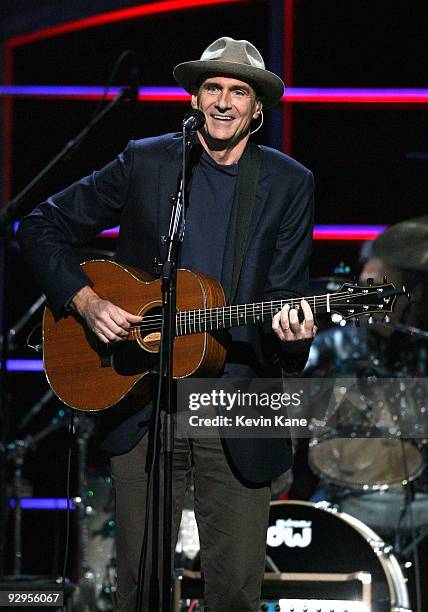 James Taylor performs onstage at the 25th Anniversary Rock & Roll Hall of Fame Concert at Madison Square Garden on October 29, 2009 in New York City.