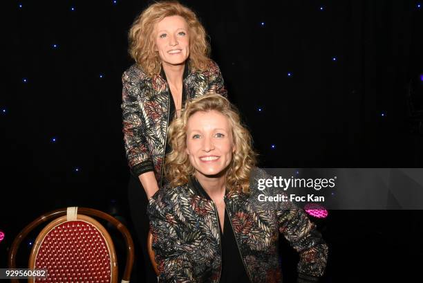 Actress Alexandra Lamy poses with her wax statue during Alexandra Lamy waxwork unveiling at Musee Grevin on March 8, 2018 in Paris, France.