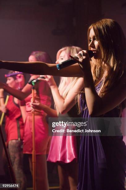 Mollie King and Una Healy of the Saturdays perform on stage at The Proud Gallery on September 14th, 2009 in London.