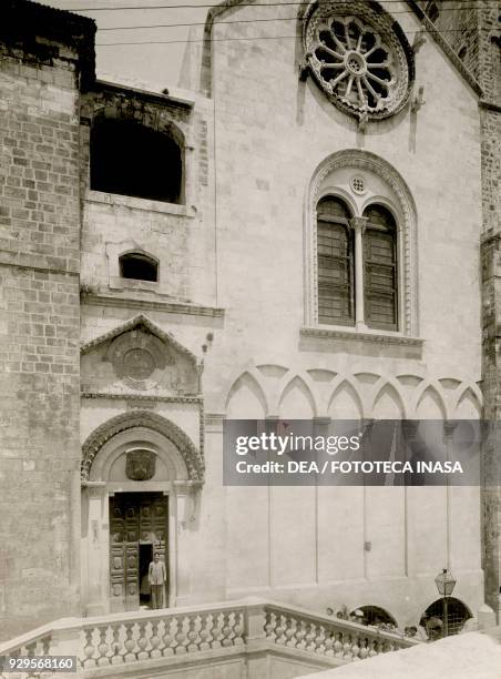 Entrance to St Mary of the Assumption church, Giovinazzo, Apulia, Italy, photograph by Istituto Italiano d'Arti Grafiche, Bergamo, ca 1905.