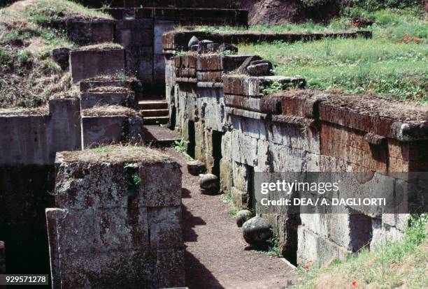 View of the Etruscan necropolis of the Crocifisso del Tufo, Orvieto, Umbria, Italy. Etruscan civilisation, 6th-5th century BC.