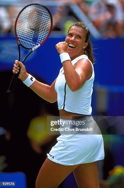 Jennifer Capriati of the USA celebrates after her win against Monica Seles of the USA, during the ninth day of the Australian Open Tennis...