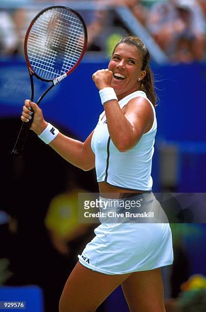 Jennifer Capriati of the USA celebrates after her win against Monica Seles of the USA, during the ninth day of the Australian Open Tennis...