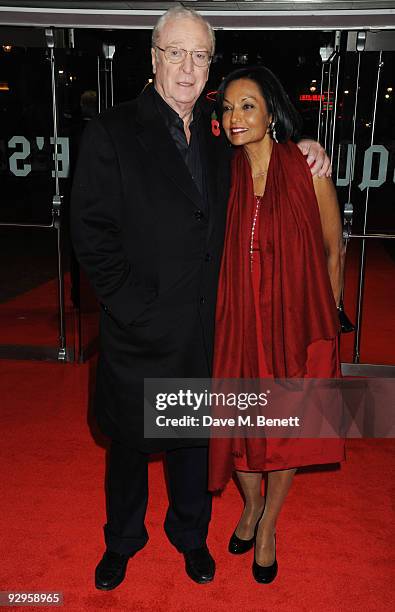 Sir Michael Caine and wife Shakira Caine arrive at the European film premiere of 'Harry Brown', at the Odeon Leicester Square on November 10, 2009 in...