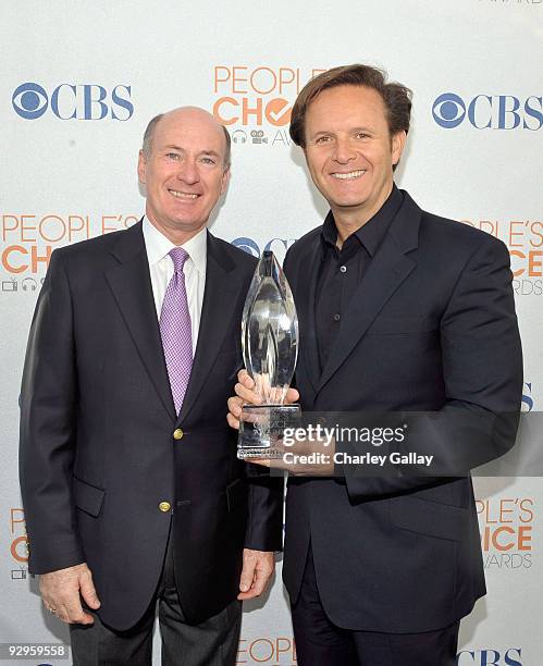 Producer and TV entrepreneur Mark Burnett and Design Director for Waterford Crystal Jim O'Leary show off the winning Waterford trophy design at the...