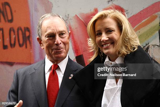 New York City Mayor Michael Bloomberg and Actress Emma Thompson attend the "Journey" exhibition opening at Washington Square Park on November 10,...