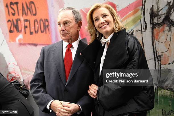 New York City Mayor Michael Bloomberg and Actress Emma Thompson attend the "Journey" exhibition opening at Washington Square Park on November 10,...