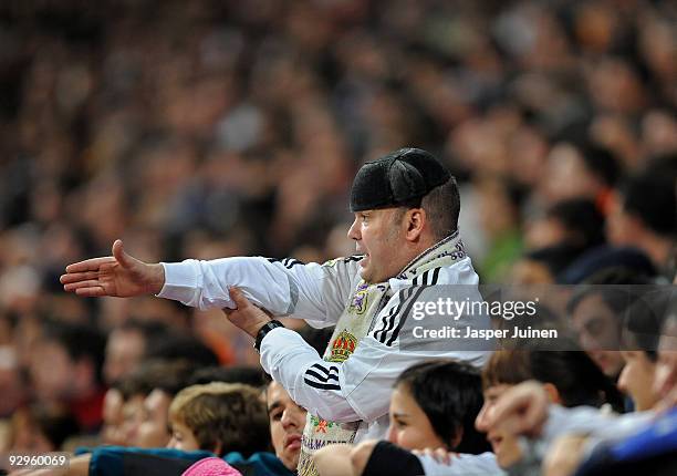 Real Madrid fan 'Tonin el Torero' reacts as he watches his team play during the Copa del Rey fourth round, second leg match between Real Madrid and...