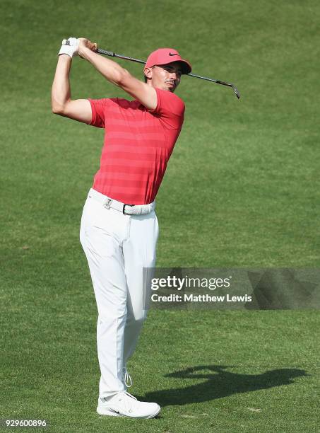 Paul Peterson of the United States plays his second shot from the 7th fairway during day two of the Hero Indian Open at Dlf Golf and Country Club on...