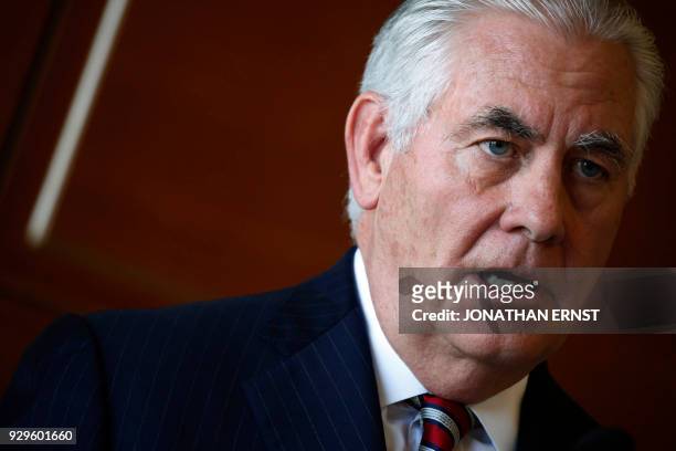 Secretary of State Rex Tillerson speaks during a press conference after a meeting with Djibouti's President at the Presidential Palace in Djibouti,...
