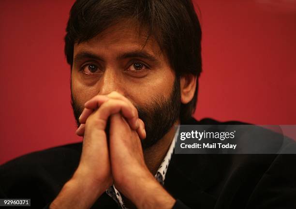 Chairman Mohammad Yasin Malik at the 'Multi-party Dialogue on the Political Future of J' 'K', in New Delhi on Saturday, November 7, 2009.