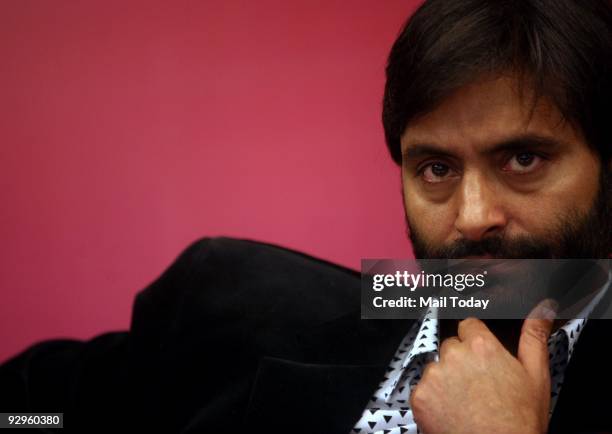 Chairman Mohammad Yasin Malik at the 'Multi-party Dialogue on the Political Future of J' 'K', in New Delhi on Saturday, November 7, 2009.