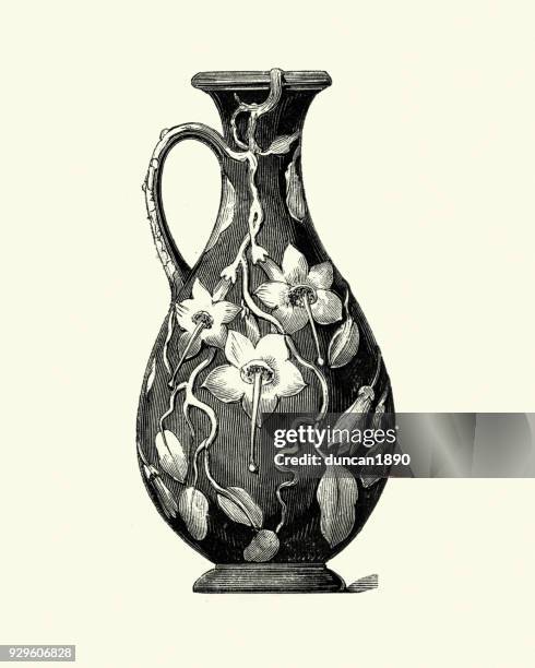 wedgewood jug, vase, floral pattern, mid 19th century - vase stock illustrations