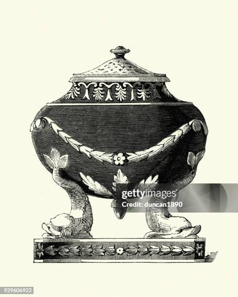 wedgewood sugar bowl, mid 19th century - sugar bowl crockery stock illustrations