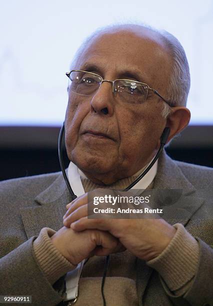Ahmed Mohamed Kathrada looks on at the 10th World Summit of Nobel Peace Laureates at Berlin town hall on November 10, 2009 in Berlin, Germany.