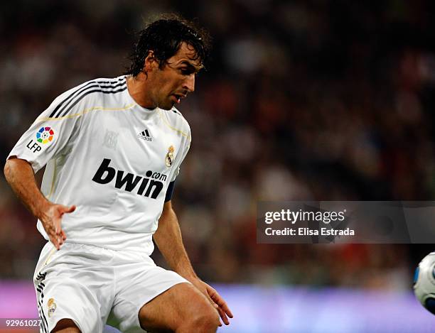 Raul Gonzalez of Real Madrid in action during the Copa del Rey match between Real Madrid and AD Alcorcon at Estadio Santiago Bernabeu on November 10,...