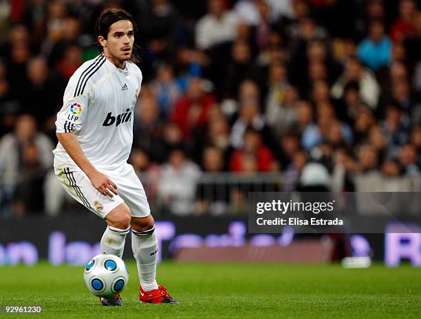 Fernando Gago of Real Madrid in action during the Copa del Rey match between Real Madrid and AD Alcorcon at Estadio Santiago Bernabeu on November 10,...