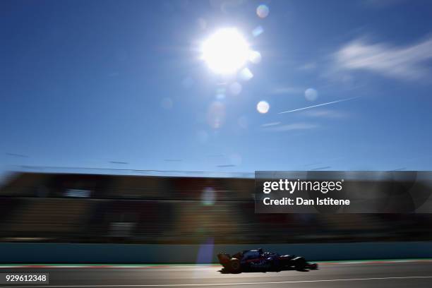 Brendon Hartley of New Zealand driving the Scuderia Toro Rosso STR13 Honda on track during day four of F1 Winter Testing at Circuit de Catalunya on...