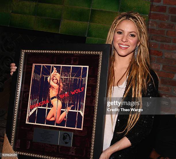 Shakira receives 1 millon sales plaque at the Rolling Stone cover and release of new album "She Wolf" at The Bowery Hotel on November 9, 2009 in New...