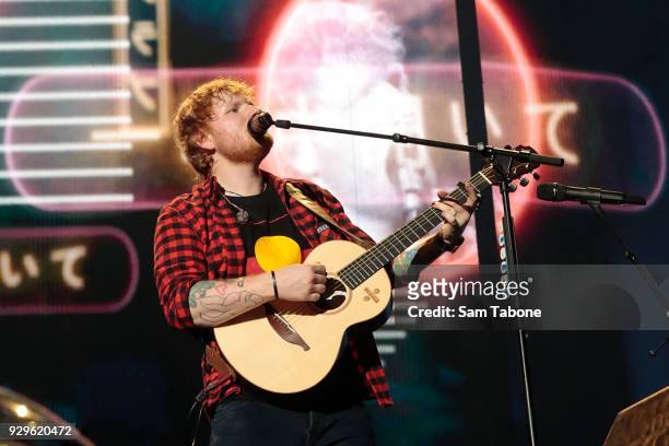 Ed Sheeran performs at Etihad Stadium on March 9, 2018 in Melbourne, Australia.