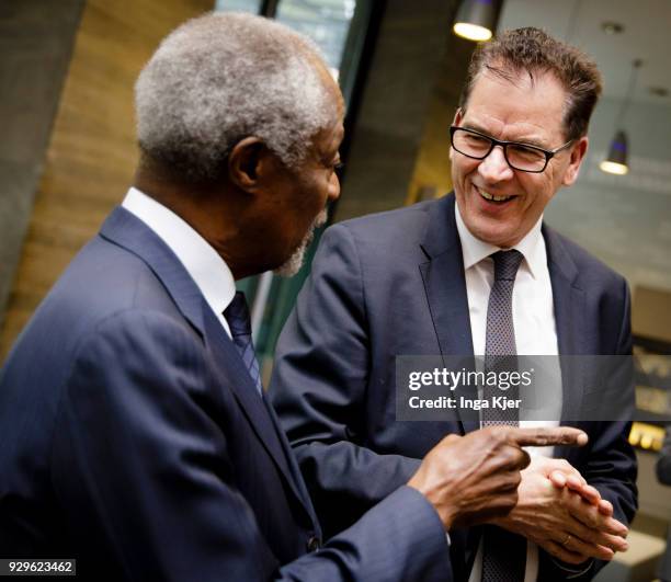 Former UN secretary general Kofi Annan meets German Development Minister Gerd Mueller, on March 03, 2018 in Berlin, Germany.