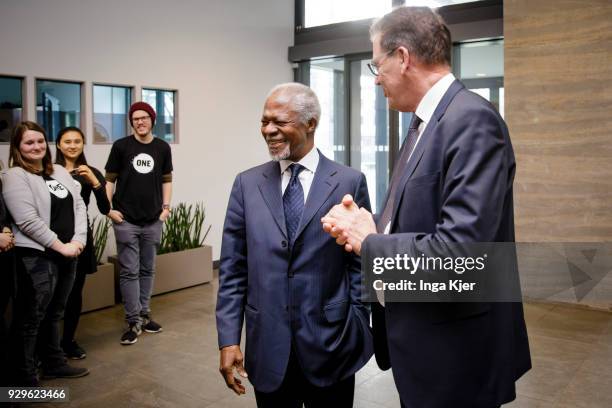 Former UN secretary general Kofi Annan meets German Development Minister Gerd Mueller, on March 03, 2018 in Berlin, Germany.