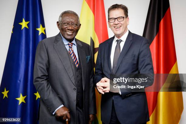 Former President of Ghana John Kufuor meets German Development Minister Gerd Mueller, on March 03, 2018 in Berlin, Germany.