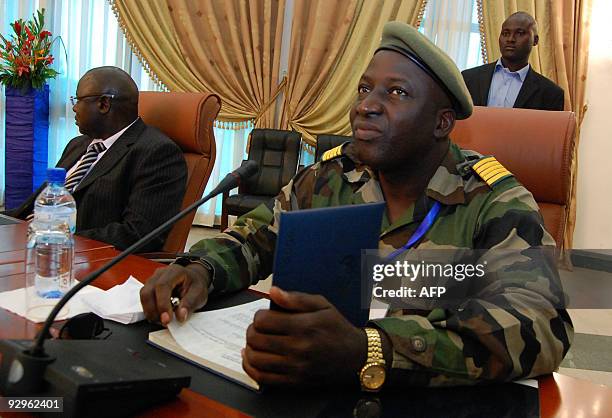 Guinea's ruling junta delegation leader colonel Moussa Keita is pictured in Ouagadougou on November 10, 2009 during his meeting with Burkina Faso...