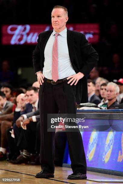 Head coach Chris Mullin of the St. John's Red Storm in action against the Georgetown Hoyas during the first round of the Big East tournament at...